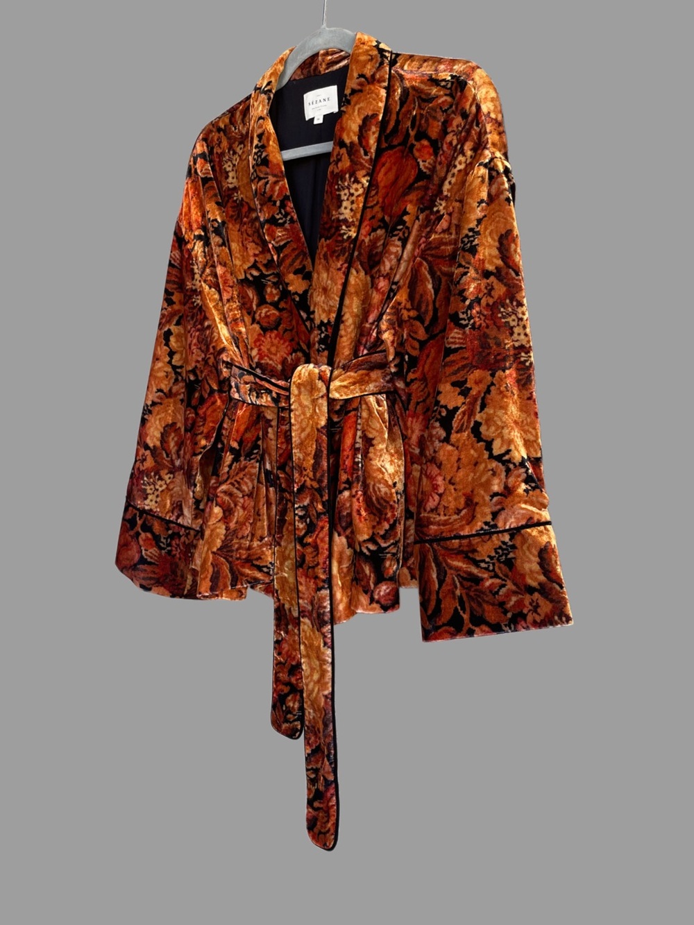 SEZANE Orange & Black Fall Floral Belted Velvet Lapels Blazer Gwendal Jacket - Picture 11 of 15